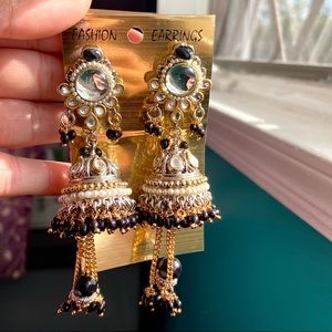 Fancy Black & Gold Indian Jhumka Earrings